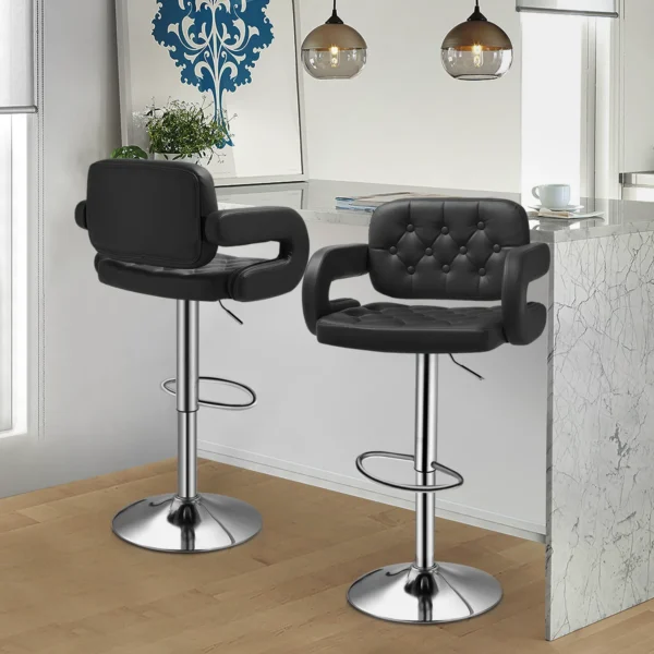 Black Leather Swivel  Barstool