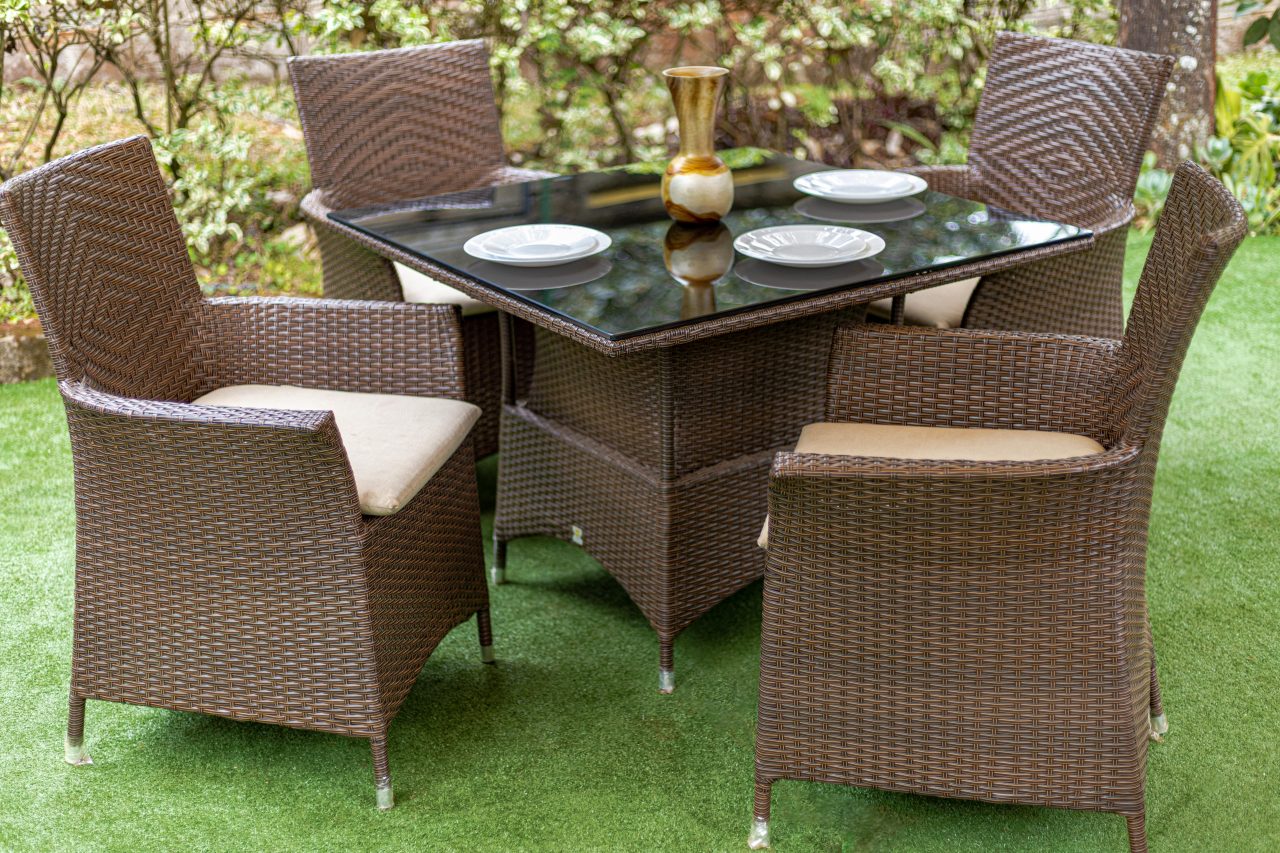 Brown 4-Seater Outdoor Dining Set - Image 2