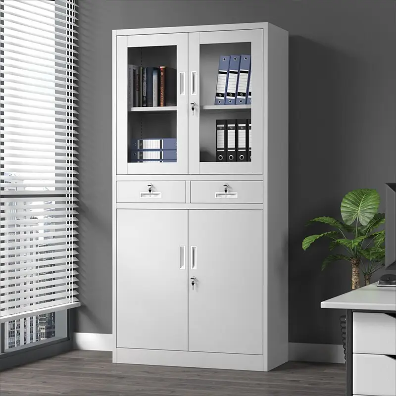 4-Door Metallic Office Cabinet with Drawers - Image 3