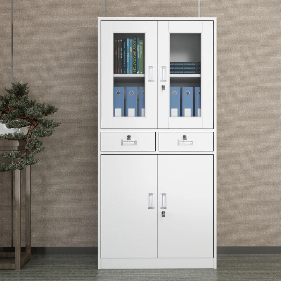 4-Door Metallic Office Cabinet with Drawers - Image 2