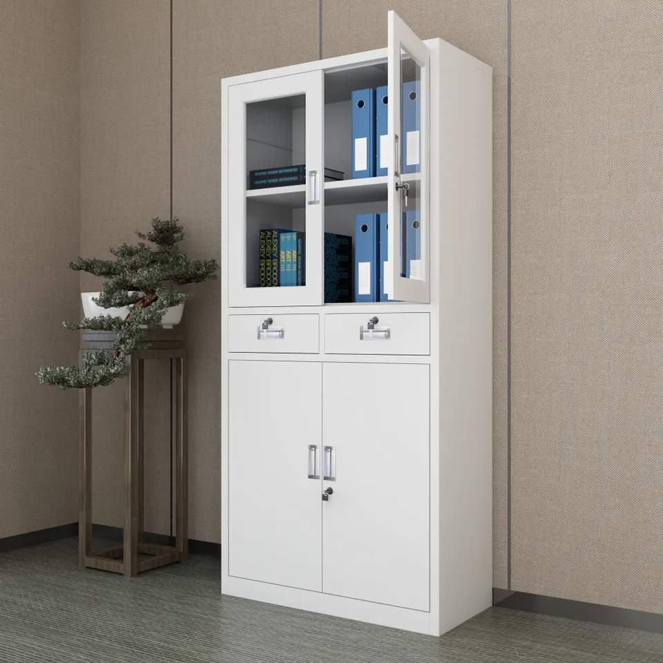 4-Door Metallic Office Cabinet with Drawers