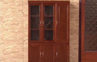 3 door wooden book cabinet with glass door